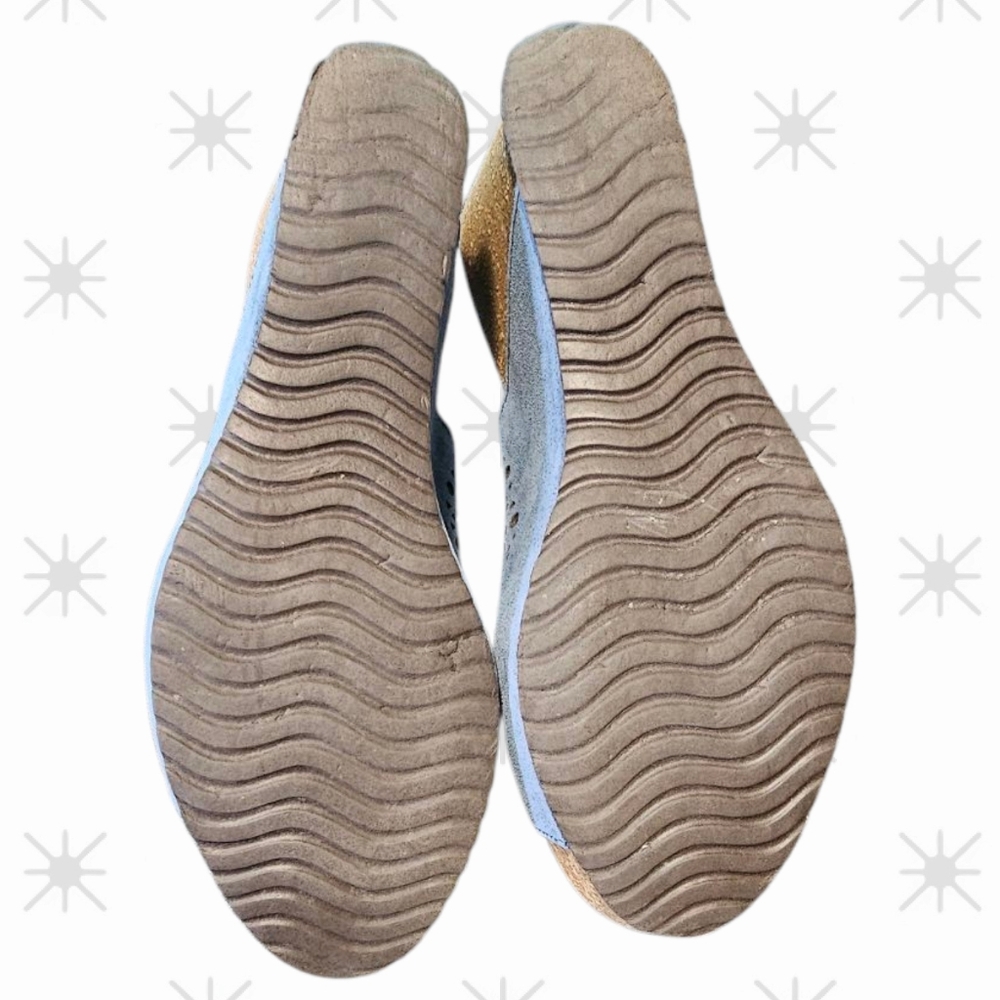Marina Luna Blue Laser-Cut Wedge Sandals Size 9 - Picture 5 of 5